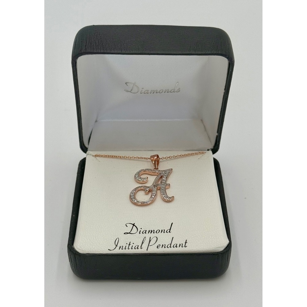 Macy's Diamond Accent Initial A Pendant Necklace Rose Gold Plate 18" NWT